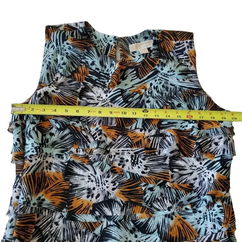Michael Kors Sleeveless Tiered Frayed Blouse Large